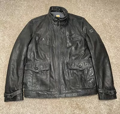 Hugo Boss Orange Lamb Leather Jacket Men 44 R Large Green Black Motorcycle • $125