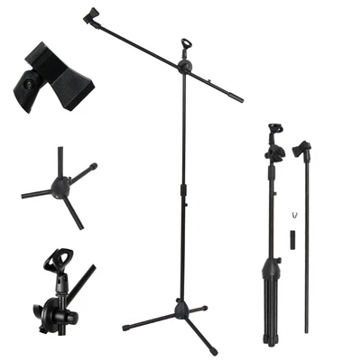 £10.99 • Buy Adjustable Microphone Stand Boom Arm Bulk Package Studio Tripod Mic Clip Black