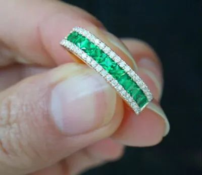 2Ct Princess Lab Created Emerald Half Eternity Wedding Band 14K Yellow Gold Over • $84.49