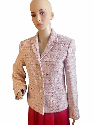 VTG Ann Taylor Spring Pink Boucle Jacket Blazer Sz 8 Front Pockets • $35