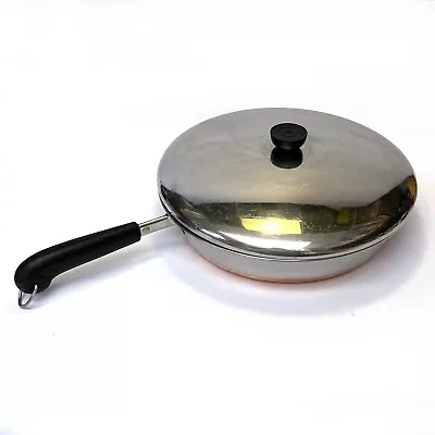 Vintage Revere Ware Copper Bottom Stainless Steel 12  Skillet #84 With Lid • $42