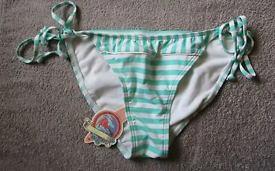 Piha White/mint Green Striped Bikini Swim Bottom Size Uk10 Bnwt • £16.99