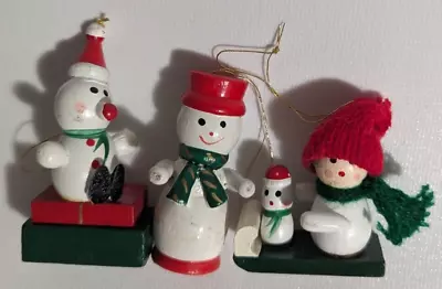 Vintage Lot 3 Mini Wood Toy Christmas Ornaments Snowman Sled & Presents 2  3  • $5.54