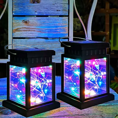 2x Solar Powered Hanging LED Lantern Lights Outdoor Garden Table Lamp Waterproof • £9.88