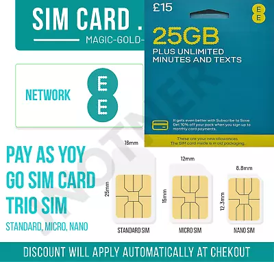 Ee Sim Card - New Only 99p Standard Micro Nano Get Unlimited Call Mins Sms 25gb • £0.99