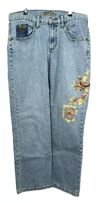 Z Cavaricci Women's Size 12 Blue 96% Cotton 4% Spandex Beaded Design Blue Jeans • $37.95