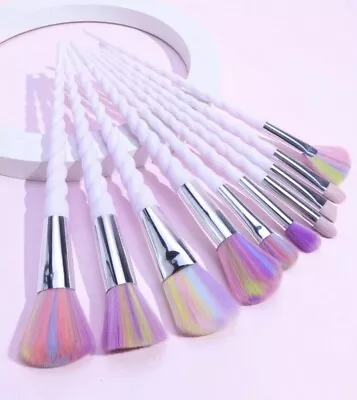 Makeup Brush Set 10pcs Unicorn Rainbow Spiral Bundle Eye Face Blending Brushes • $21.55