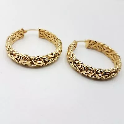 Gold Plated 925 Silver Atasay Kuyumculuk Turkey Byzantine Chain Hoop Earrings • $13.50