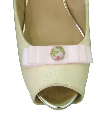 £9.99 • Buy Small Handmade Bow Shoe Clips - Cute Button Centres - Various Styles & Colours 