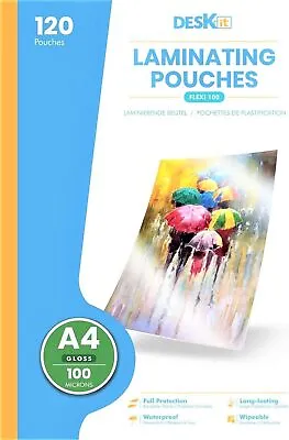 Deskit A4 Laminating Pouches Glossy 120 Sheets 100 Microns • £8.64