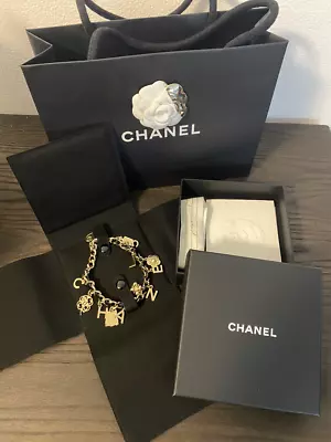 Authentic Chanel Gold Metal Strass Pearl Charm Bracelet With Receipt • $1200