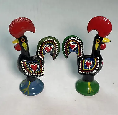 2 Portuguese Rooster Barcelos Good Luck Happiness Hand Painted 3.5  Tall Metal • $13.02