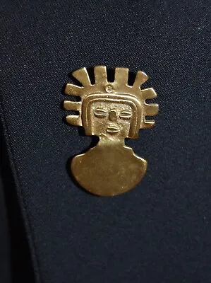 Metropolitan Museum Of Art Brooch Pin Aztec Mayan Warrior Tolima Gold Tone Repli • $25