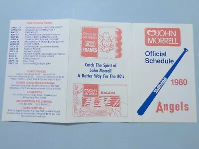 1980 California Angels Baseball Schedule John Morrell Sponsor • $2.99