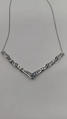 Diamonique Sterling Silver Cubic Zirconia  X  V Bar Necklace • $49.95