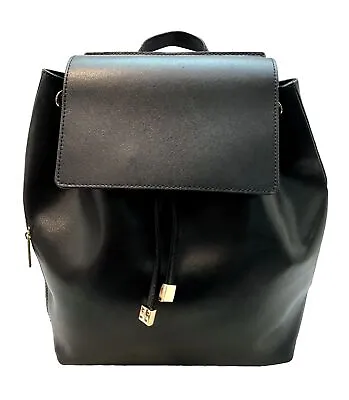 Barneys New York Black 100% Leather Flap Mini Backpack NWT • $79.99