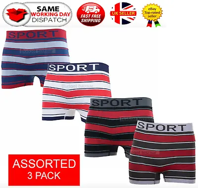 3 Pairs Mens SPORT Seamless Boxer Shorts Trunks Briefs Adults Underwear • £7.79