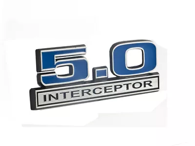 5.0 Liter Engine Interceptor Emblem Badge Logo In Chrome & Blue - 5  Long • $12.13