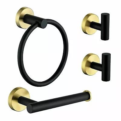 4Pcs Bathroom Hardware Set Towel Ring Hooks Paper Holder 304 Stainless Steel • $49