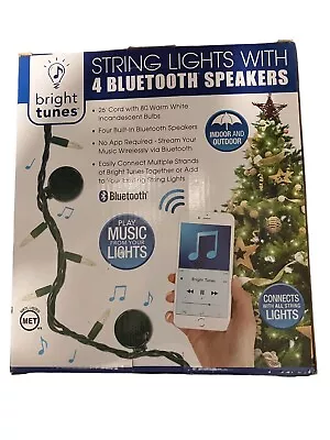 2-NIB Bright Tunes 26' 80 White In/out String Lights 4 Bluetooth Speakers • $19.99