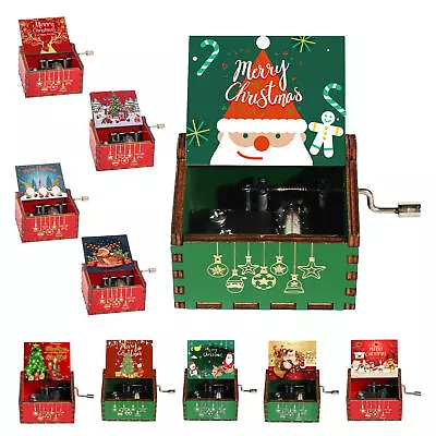 Christmas Music Box Hand Crank Small Vintage Wooden Christmas Decor Gift • £9.14