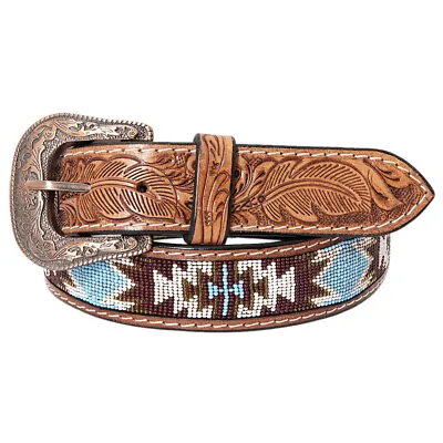 84RI Hilason Hand Carved Western Leather Men Women Belt Beaded • $59.99