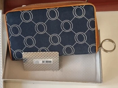 $35 • Buy Oroton Leather Brown Trims Blue O Monogram Canvas Large Clutch Wallet