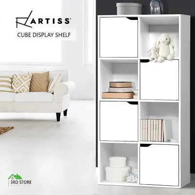 Artiss Display Shelf Bookshelf 8 Cube Storage Door Cabinet Organiser Unit White • $54