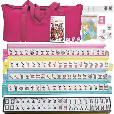 American Mah Jongg 166 Tile Mahjong Set 4 All-in-One Rack Pushers W/Portable Bag • $48.58