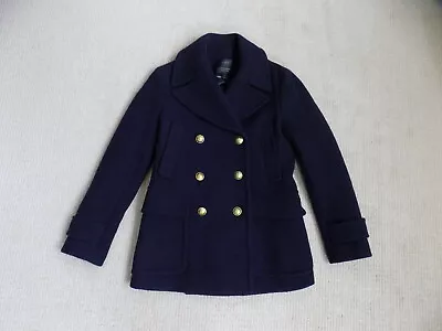 Womens J.crew J. Crew 2 Stadium Cloth Majesty Peacoat Navy Blue Gold Coat • $199.99