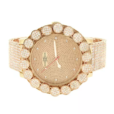 Mens Real Diamond Khronos Watch Rose Gold Tone Big Face Flower Bezel Full Iced • £192.75