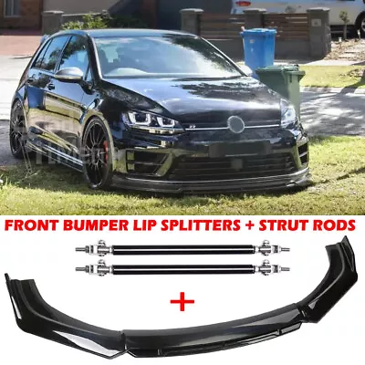 $109.54 • Buy For VW Golf MK5 MK6 MK7 MK7.5 GTI GTD R Black Car Front Lip Splitter +Strut Rods