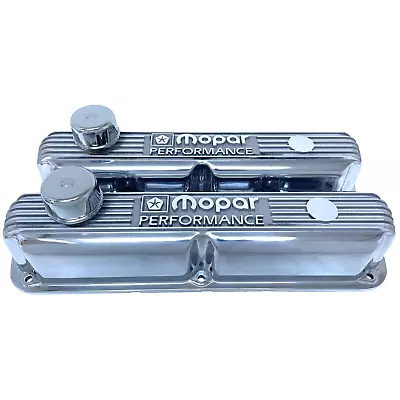 NOS Mopar 318 340 360 Polished Die-Cast Aluminum Valve Covers & Logo Breathers • $295