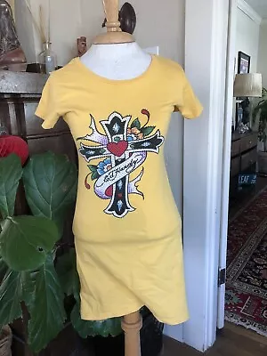 Ed Hardy Designs T-Shirt Dress Yellow Cross Medium Cotton Made In USA • $25