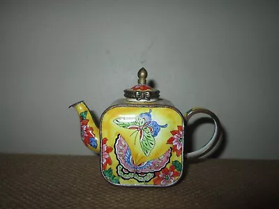 Vintage 2000 KELVIN CHEN Mini Enameled Butterfly Teapot Signed Numbered #510 • $30