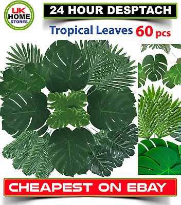£2.99 • Buy 60x Tropical Artificial Palm Leaves Hawaiian Luau Jungle Beach Theme Party Decor