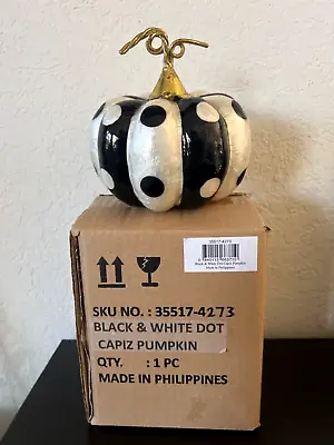 MacKenzie Childs Black & White Dot Capiz Pumpkin Halloween Fall Decor 5  NEW • $57.60