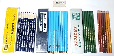 Vtg Pencil Lot Eberhard Faber Castell Marker Pencils Berol Verithin Conte • $27.99