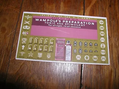 Old Vintage Ink Blotter INSIGNIA US Army WAMPOLES PREPARATION TONIC & STIMULANT • $1.99