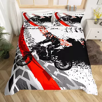 Motorcycle Bedding Set Twin Size Motocross Racer Tie Dye Duvet Cover Extreme Spo • $86.90