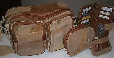 New Brown Suede Leather Shoulder Bag Patchwork Set Of 4 PC Crossbody Bag Brown • $27.97