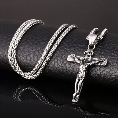 Men Stainless Steel Jesus Christ Crucifix Cross Pendant Chain Necklace • $9.95