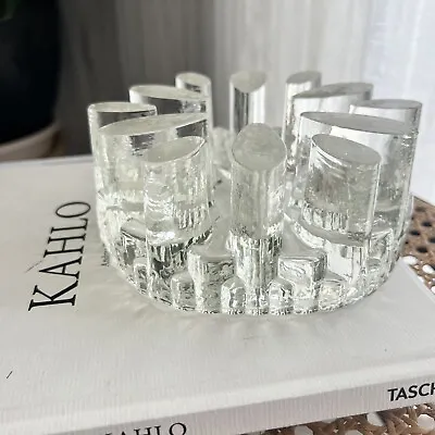 Vintage Mid Century Modern Ice Glass Candle Holder • $10.80