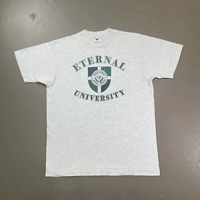Vintage Jesus Eternal University T Shirt XL 90s Gray Parody Fruit Of Loom SS EUC • $32
