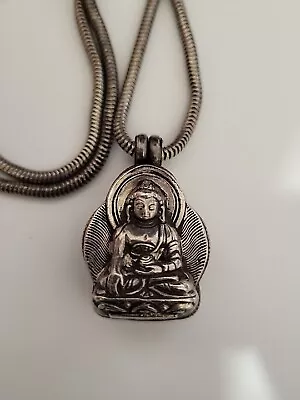 Vintage 925 Sterling Silver & Tibet Buddha Pendant Necklace With Secret Box • $299.99