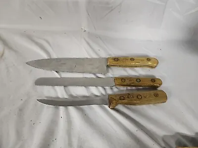 $18 • Buy Lot Of 3 Vintage Wooden Handle Kitchen Knives Chicago Cutlery (42S , 61S, & C17)