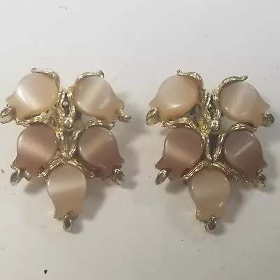 Vintage 60s Gold Tone Thermoset Lucite Leaf Clip On Earrings • $14.99