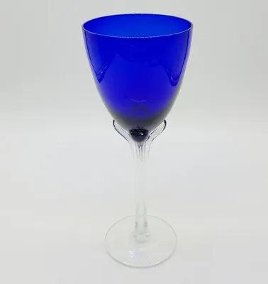 Stunning Murano Wine Glass 2 Toned Cobalt Blue & Clear Ribbed Stem Tulip Base  • $44.54