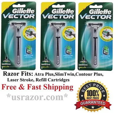 3 GILLETTE Vector Razor BLADES Fit Atra Contour Plus Slim Twin Refill Cartridges • $22.75