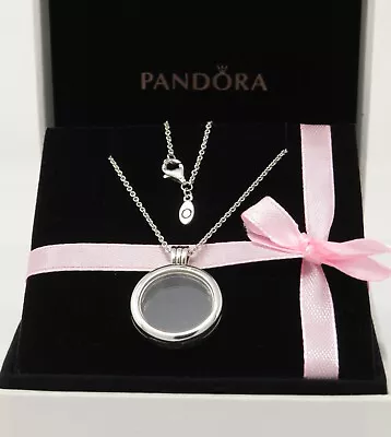 (66) Pandora Sterling Silver Medium Floating Locket Pendant Necklace 50cm • £30